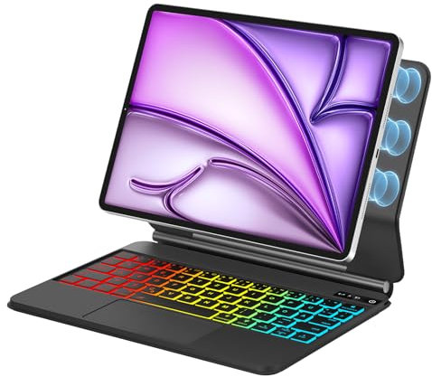 Hülle Tastatur für iPad Air 11 (M3/M2) 2025/2024, Tastatur für iPad Air 5/Air 4/Pro 11 4./3./2./1. Gen, Magnetischer Ständer, Multi-Touch Trackpad, 7-Farbige Hintergrundbeleuchtung, Schwarz