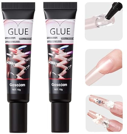 Gosojam Nail Glue 2-Pack – Fast-Drying, Long-Lasting Adhesive for Acrylic, Press-On & Gel Nails – Water-Resistant, No UV/LED Needed, 10g x 2 – Strong Bond, Gentle on Nails, Ideal for DIY & Salon Use