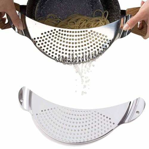 1 Pcs Stainless Steel Colander, Metal Strainer with Handle, Lid Sieve Fits Any Pot or Pan with 20 to 28 cm Diameter, Sieve Drainer for Pasta, Legumes, Rice, Vegetables