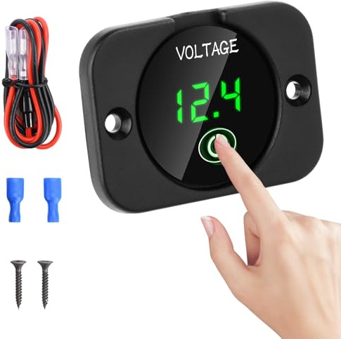 Voltmetro Digitale a LED DC 12V 24V Misuratore di Tensione,con Display Touch Switch Voltmetro Impermeabile per Automobili,Barche,Marine,Moto,Tosaerba (Verde)