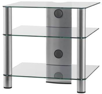 RO&CO - Meuble HiFi à 3 étagères. Verre transparent/châssis gris - Réf. 2130-CU-RC