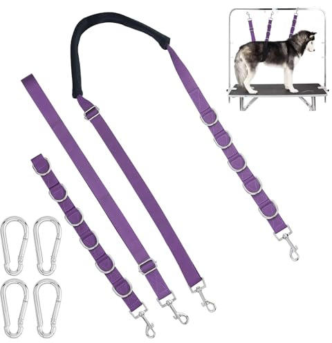 Cinghia per Toelettatura del Cane Cappio Regolabile in Nylon con 4 moschettoni,Imbracatura Elastica per Cani Gatti Taglio dei Capelli Trim