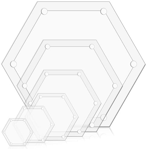 6Pcs Quilting Templates,Hexagon Acrylic Quilting Rulers with Seam Allowance for Cutting Patterns,Transparent Acrylic Sewing Template for DIY 1 Inch,1.5 Inch,2 Inch,3 Inch,4 Inch,5 Inch with 1/4 Inch