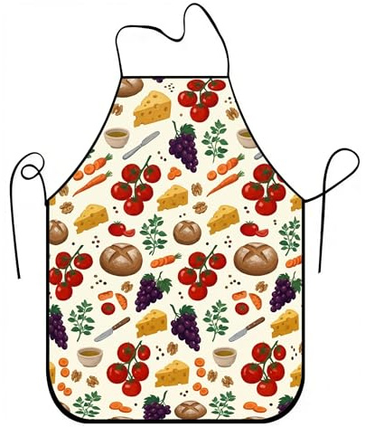 Delantal de cocina gourmet para cocinar, colorido patrón vintage de frutas y verduras, delantal de cocina, lino culinario de verano, lavable, Colorido, 24x31 Inch