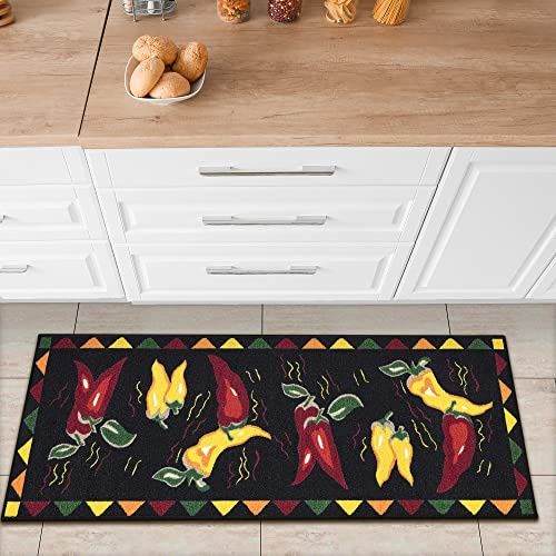 Ottomanson Tapis de couloir collection Siesta Kitchen dos en caoutchouc motif piments 50 cm x 150 cm noir