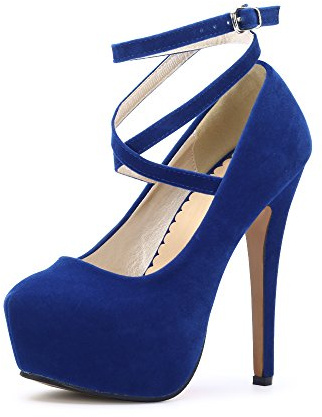 OCHENTA Femme Escarpins Bride Cheville Sexy Talon Aiguille 14CM Plateforme Epais Chaussures Club Soiree 01 Bleu 36 (230 mm)