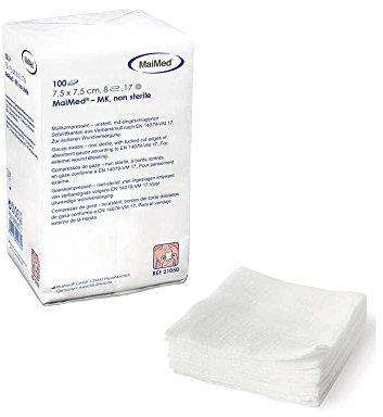 MaiMed - 100 compresse di garza, non sterili, 10 x 20 cm, 12 strati