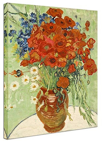 Wieco Art - Abstract HD Prints Red Poppies and Daisies Canvas Print of Van Gogh Floral Oil Paintings Reproduction Classic Flowers Artwork Pictures on Canvas Wall Art for Home Office Decorations