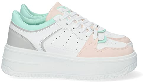 Zapatilla para Mujer, de Plataforma, con Cierre de Cordones, Suela con Detalle de Puntos, Perforado en la Punta y Costado, Primavera Verano 2023