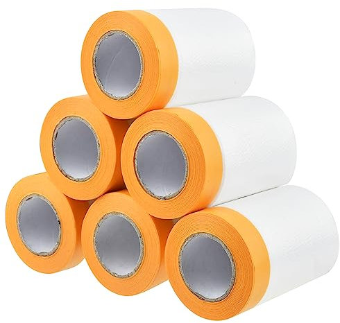 MVQPER 6 Rollen Abdeckfolie mit Klebeband,55CM*20M Transparent Abdeckfolie mit Gewebeklebeband,Tape Maler Abdeckfolie Selbstklebend Malerfolie mit Klebeband Abdeckband mit Maler-Folie