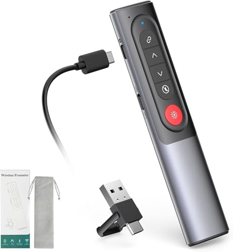 Skaaisont Control Remoto Ordenador Powerpoint, Puntero Powerpoint del presentador con hipervínculo y botón de Silencio, para presentación, enseñanza, Oficina, conferencias, etc (Cuerpo de Metal)