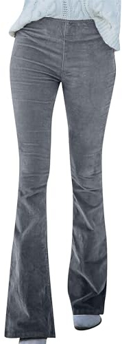 EFOFEI Femme Mode d'hiver Pantalon en Velours Côtelé Pantalons De Loisirs Pantalons à Pattes d'Éléphant Unis à Taille Haute Gris XL