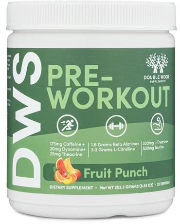 Pre Workout Powder for Men & Women (30 Servings of Caffeine, Beta Alanine, L-Citrulline, Dynamine, L-Theanine, Taurine, Theacrine, & More) Preworkout Powder with Scoop by Double Wood (Fruit Punch)