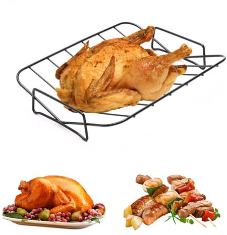 Shienfir Large Turkey Roasting Rack Family-sized Roast Grill Rack Large Carbon Steel Roasting Rack High-temperature Resistant V-shaped Griddle Rib Grilling Rack B