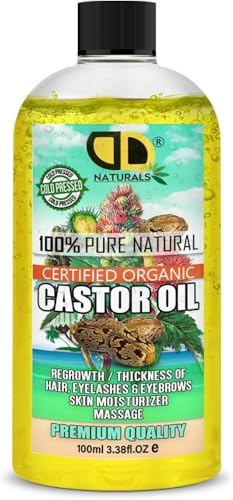 100ml | 100% Pure & Natural Organic Castor Oil | for Hair, Eyelashes, Eyebrows Growth, Body, Beard & nails Vegan and Cruelty Free (100ml)