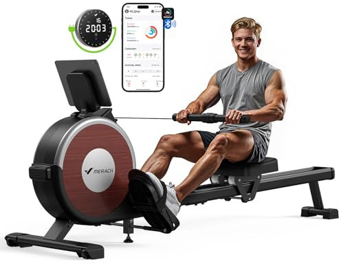 MERACH Rudergerät für Zuhause, 16 Widerstandsstufen, Leises Magnetisches System, Exklusive App, Verbesserte Doppelschienen für Höhere Stabilität, Einfacher Aufbau(Elektrische)