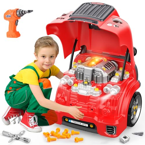 Naxudcoo Toys For 3-12 Year Old Boys Girls: Take Apart Toy Steering Wheel Toy Large Truck Engine Toy With Sound & Light, Educational Car Toys For 3-9 Year Old Kids, Gift For 3-8 Year Old Boys