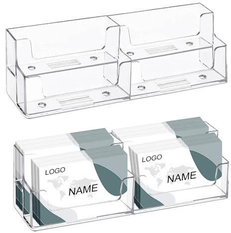 DECARETA 2 Stück Visitenkartenhalter Plastik Visitenkarte Tischständer 2 Stufigen 4 Fächer Visitenkartenständer Schreibtisch Acryl Visitenkarten Display Rack Aufsteller für Büro Arbeitsflächen