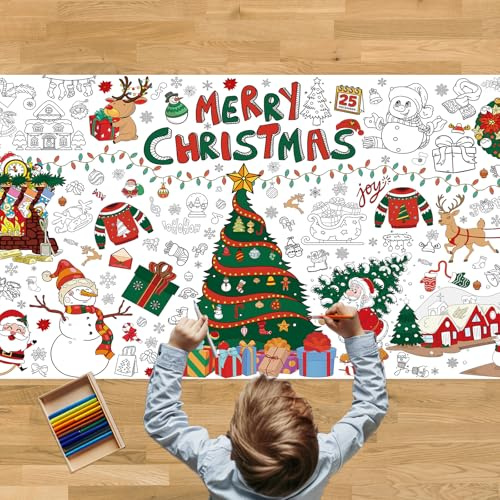 Tbsone Christmas Colouring Tablecloth for Kids, 72 x 30 Inch ‘Colour Your Own’ Paper Tablecloth, Christmas Crafts and Party Activity Decoration