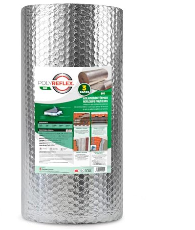 POLYREFLEX BIG (1,20 x 15 m) |Aislante Termico para Paredes y Fachadas, Techos y Cubiertas,Ventana, Suelo,Coche,Garaje,Camper| Válido para cualquier tipo de construcción| 3 Capas | 8mm Espesor |18m²