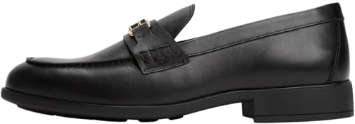 Tommy Hilfiger Mocasín Mujer Logo Leather Loafer de Piel, Negro (Black), 38