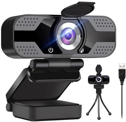 Full HD Webcam 1080p mit zwei Mikrofonen, Upgraded Autofokus, 30 fps, mit Geräuschreduzierung, mit Privacy Shutter, USB-Webcam Plug and Play für Videokonferenz/Online-Anrufe/Streaming in
