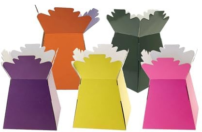 Floralcraft Primary Mix Hand-Tied Vase Florist Bouquet Box, Presentation/Transporter Box/Flower Plant Aqua Boxes, (Pack of 20, Yellow, Orange, Green, Purple and Cerise)