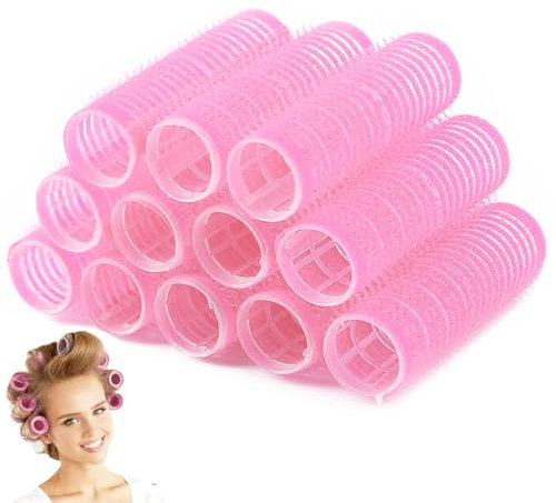 EIROVYA 12 Stück Lockenwickler, Haarwickler, Haftwickler Rosa 15mm