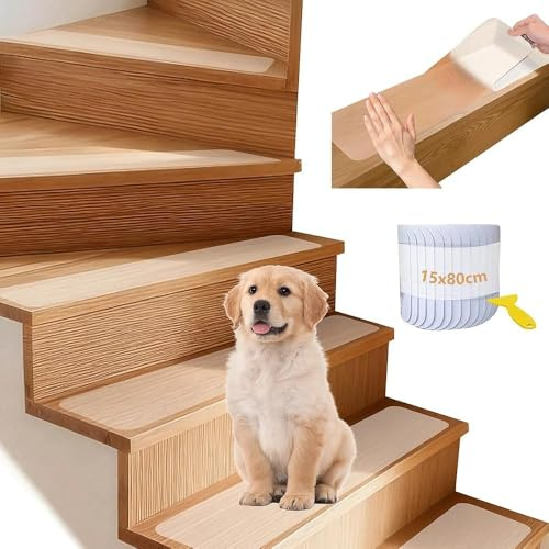 ROEOWENE 15PCS Tappeti Antiscivolo per Scale 15x80 Autoadesive Strisce | Interne Trasparente Tappeto Moquette Tappetini Nastro Adesivi Gradini Tappetino Protezione