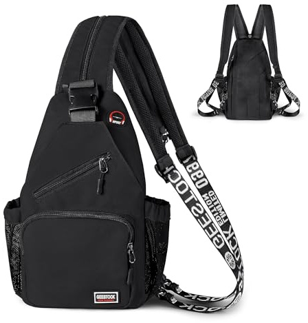 Geestock Convertible Sling Bag for Women Men, Lightweight Crossbody Backpack Daypack Chest Bag Fit 10.9 Tablet for Travel, Sport, Hiking & Commute, Black, 8.27in×3.94in×13.39in