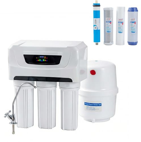 KATSU Tools Sistema de filtración de agua potable por ósmosis inversa debajo del fregadero de 5 etapas, pantalla LED, descarga automática, bomba 50GPD, modelo 150216