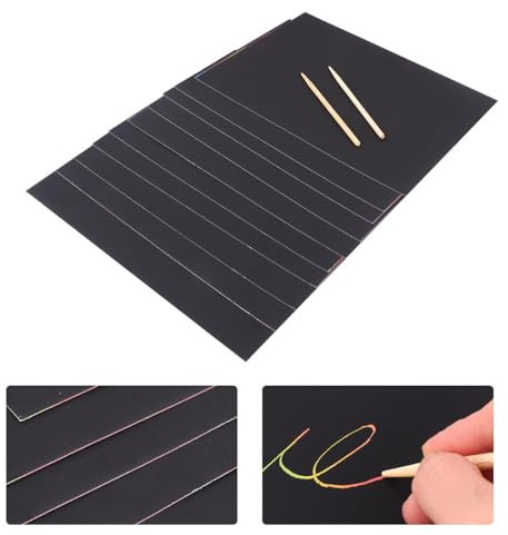Ciieeo Carta da Graffio per 10 Fogli Nero Carta da Disegno a Graffio Non Tossica Set Creativo per Scuola Materna e Primaria per Pittura e Immagini da Grattare