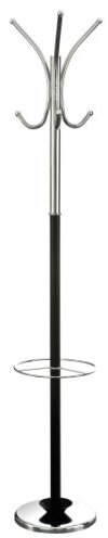 Premier Housewares Freestanding Coat Stand | Heavy Duty Coat Rack with 8 Hooks & Umbrella Holder | Space-Saving Hallway Stand, Black/Chrome, 182 cm