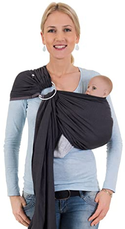 Hoppediz Ring-Sling, Fascia porta bebè per neonati e bambini con due anelli in alluminio, 0-36 mesi, 3-20 kg, Londra nero-grigio