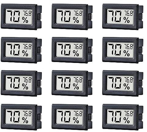 12 Pack Pgzsy Mini Small Digital Electronic Temperature Humidity Meters Gauge Indoor Thermometer Hygrometer LCD Display Fahrenheit (℉) for Humidors, Greenhouse, Garden