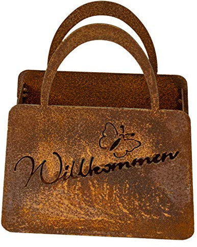 Manufaktur Lichtbogen Rost Handtasche Willkommen zum Bepflanzen 23 cm hoch