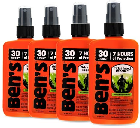 Ben's Tick & Insect Repellent - Travel Size Bug Spray with 30% DEET for Mosquitoes, Ticks & More - Up to 7 Hours of Protection - Fragrance-Free - 3.4 Fl Oz (4 Pack)
