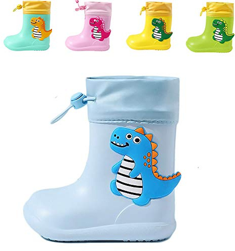 DRECAGE Stivali Gomma Bambino e Bambina Ragazzo e Ragazza Stivali da Pioggia Dinosauro Impermeabile Blu 22/23 EU 150 MM
