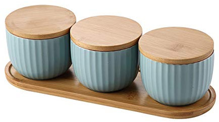 Seasoning Box, Condiment Cruet Bottle Spice Jar Set of 3 Ceramic Pots Spice Jars/Pots,Cruet with Spoon,Lid and Stand Suitable for Salt, Pepper
