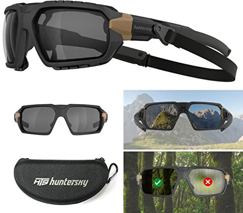 HTS HUNTERSKY Q37 Équipement de protection Powersports Moto Lunettes de soleil polarisées anti-buée Lunettes de soleil rembourrées pour homme, chasse, tir, airsoft, parachutisme, anti-poussière et