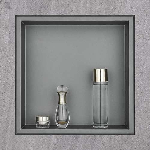 HANFU Nicho de Ducha, Estante de Ducha Empotrado de Acero Inoxidable | Estantes de Baño Nicho Sola Capa 30x30x10cm, Nicho Almacenamiento de Baño para Gel Ducha Champú ArtíCulos Tocador, Gris