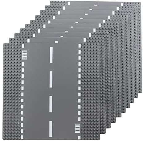 Feleph Piastre dritte classiche per la costruzione di strade, 25 x 25 cm, compatibile con mattoni da costruzione delle principali marche (dritte, 10 pezzi)