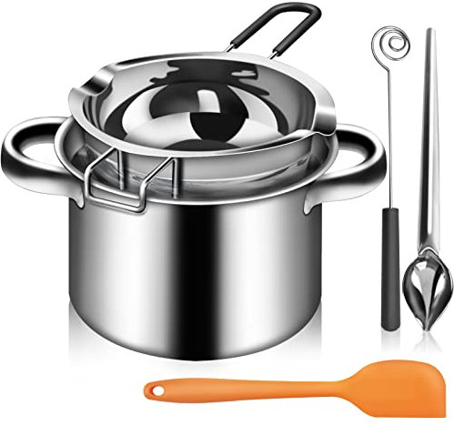 Artcome 5pcs Double Boiler Melting Pot Set - 600ML/0.6QT Chocolate Melting Pot, 1600ML/1.7QT Stainless Steel Pot, Decorating Spoons and Dipping Tool for Melting Chocolate, Candy, Wax