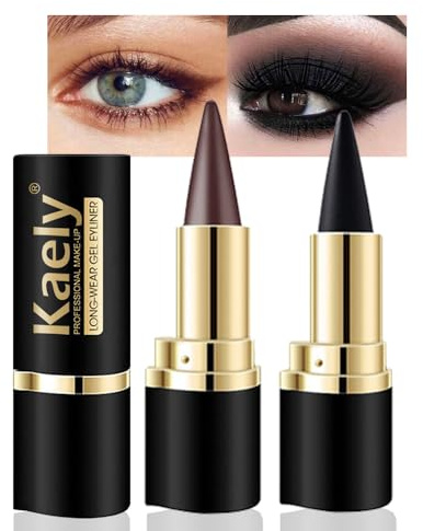 Kaely Gel Eyeliner Pencil, Natural Black Eyeliner Cream for Women, Crayon Eye Liner Long Lasting Waterproof Smudge Proof, Smokey Eye Eyeshadow Palette Gothic Halloween Makeup Set, 2Pcs Black Brown