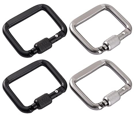 KLOP256 Schraubkarabiner 4 Stück Viereckige Karabiner Klein, Karabiner Schlüsselanhänger aus Aluminium Schraubkarabiner Superstarke Karabinerhaken Set für Outdoor Wandern Camping Reise Ausrüstung