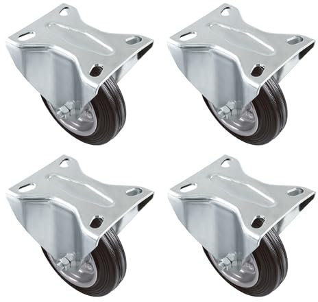 Amig - Pack de 4 Ruedas Fijas - Ø 100 mm - Ruedas Para Mover Muebles o Electrodomésticos - Peso Máximo 100 Kg - Para Mover Muebles Pesados - Rodamientos de Rodillos - Núcleo Metálico - Goma Negra