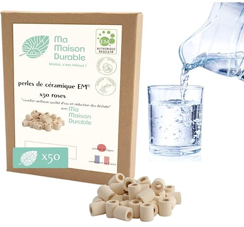 Mi Maison Durable | X50 Perlas de Cerámica EM® Rosas | Filtro Purificador Natural Agua del Grifo | Bolas Filtración Natural Cloro | Para Jarra Jarra Jarra Fuente