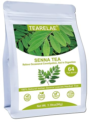 TEARELAE - Senna Tea, Hojas de Sen - Premium Indian Senna Leaves Tea Bags,1.5g x 64 Count - Relieve Constipation, Aid in Digestion - Caffeine-Free, Non-GMO