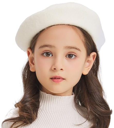 ZLYC Wool Kids Beret Hat Girls Solid Color Artist French Beret Cap, Solid White