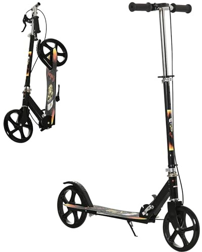 HOMCOM Kids Scooter, Foldable Stunt Scooter with Adjustable Height, Brake for Ages 7-14 Years - Black